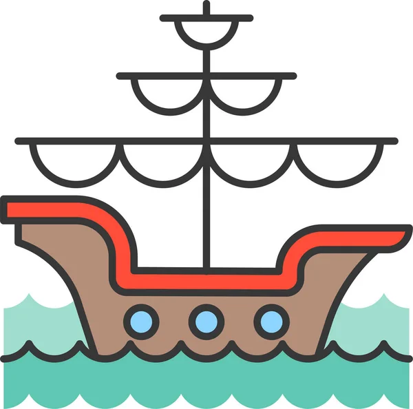 古代のボートGalleon海事アイコンが記入された概要スタイル — ストックベクタ