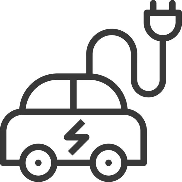 Aarde Dag Ecologie Elektrische Auto Pictogram Omtrek Stijl — Stockvector