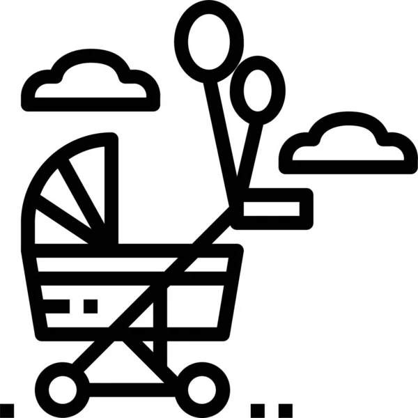 Baby Kinderwagen Pictogram Omtrek Stijl — Stockvector