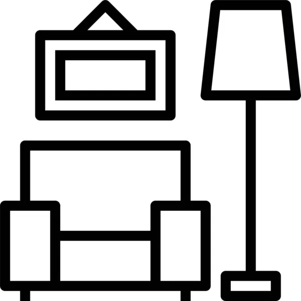 Sillón Muebles Icono Lámpara Estilo Del Esquema — Vector de stock
