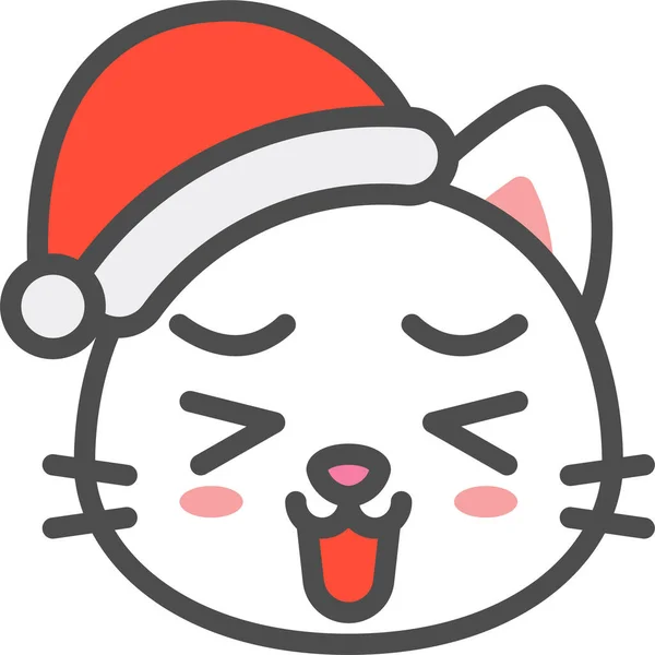 Cat Christmas Hat Icon Filledoutline Style — 스톡 벡터