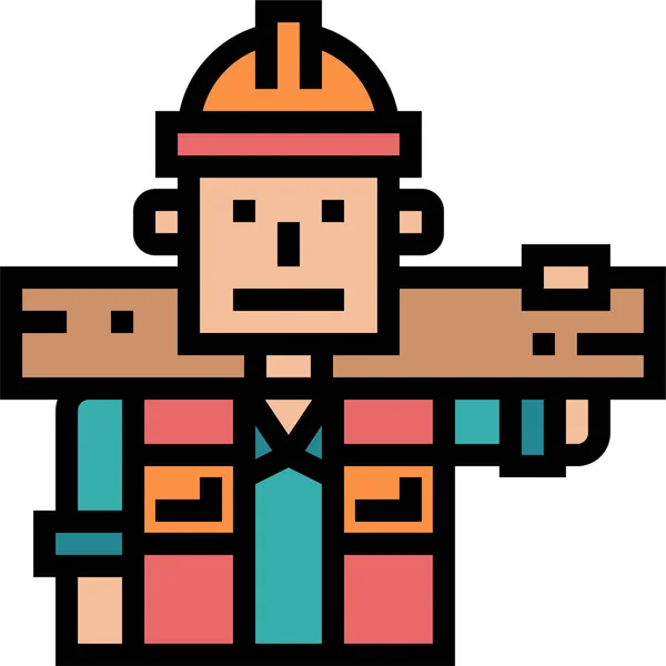 Builder Job Man Icon Filledoutline Style — Vettoriale Stock