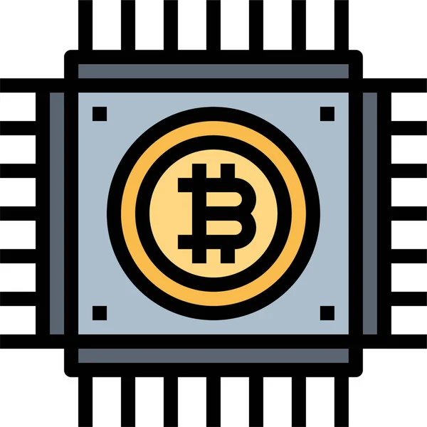 Значок Чипа Bitcoin Стиле Filledoutline — стоковый вектор