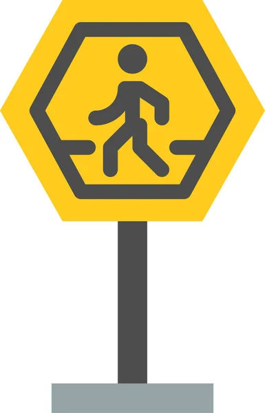 Voetgangers Kruising Voetgangers Kruising Bord Verkeerstekens Pictogram Platte Stijl — Stockvector