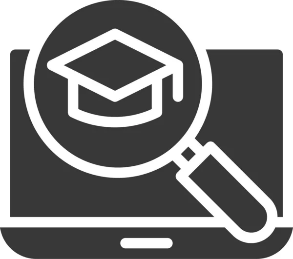 Learning Graduation Cap Laptop Icon Soliden Stil — Stockvektor
