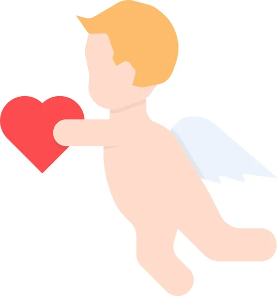 Anjo Ícone Dia Cupido Estilo Plano — Vetor de Stock