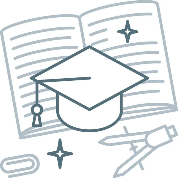 Distance Learning Education Graduation Hat Icon Outline Style — Vector de stock