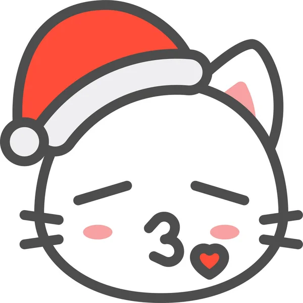 Kočka Vánoční Klobouk Ikona Vyplněném Stylu Osnovy — Stockový vektor