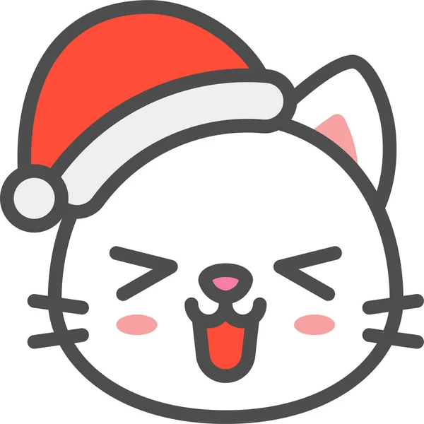 Cat Christmas Hat Icon Filledoutline Style — 스톡 벡터