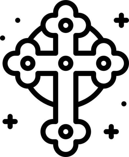 Christ Cross Orthodox Icon Outline Style — Stock Vector