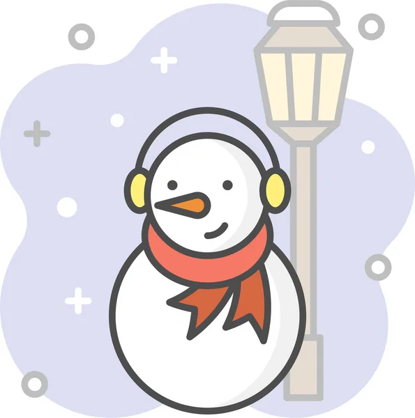 Snowman Lamppost Headphone Icon Winter Category — Vector de stock
