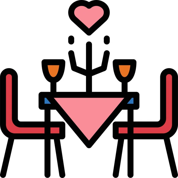 Večeře Restaurace Valentine Ikona Vyplněném Stylu Obrysu — Stockový vektor