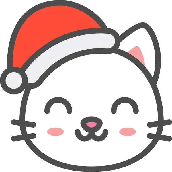 Kočka Vánoční Klobouk Ikona Vyplněném Stylu Osnovy — Stockový vektor