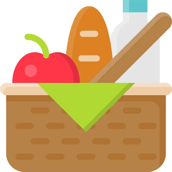 Cesta Pan Icono Comida Estilo Plano — Vector de stock