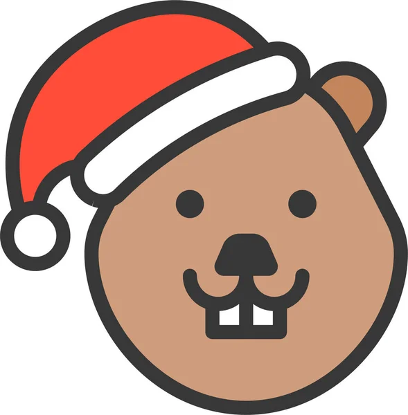 Animal Beaver Christmas Hat Icon — Vector de stock