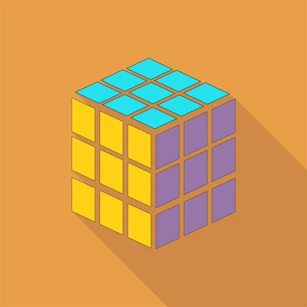 Kubus Rubiks Spel Pictogram Longshadow Stijl — Stockvector