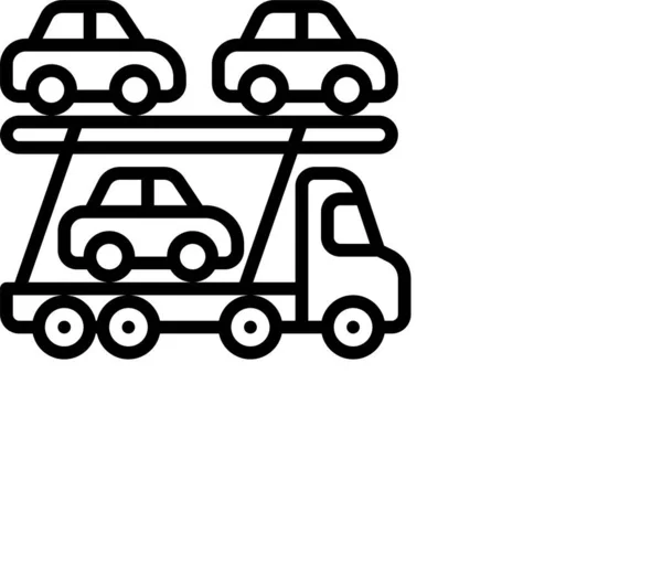 Vrachtwagen Auto Vrachtwagen Met Auto Pictogram Grote Lijnen Stijl — Stockvector