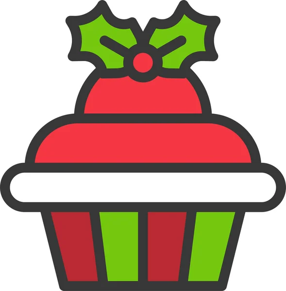 Kerstmis Cupcake Eten Pictogram Filedoutline Stijl — Stockvector