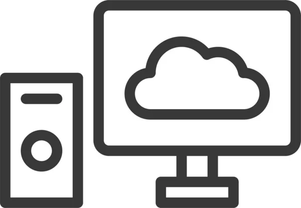 Ana Hat Biçiminde Bulut Hesaplama Bilgisayar Simgesi — Stok Vektör