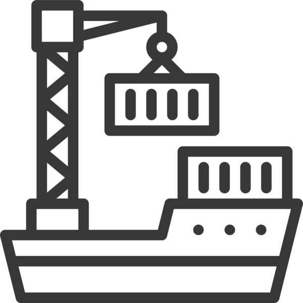 Cargo Bateau Grue Bateau Icône Livraison Dans Style Contour — Image vectorielle