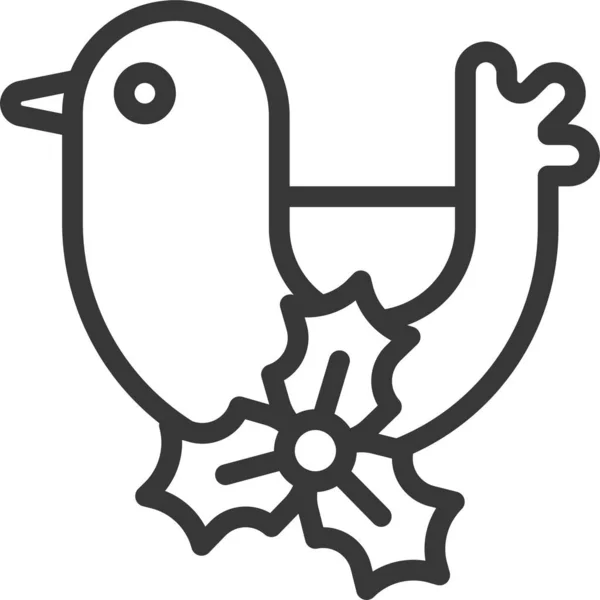 Pták Vánoční Cesmína Ikona Obrysu Stylu — Stockový vektor
