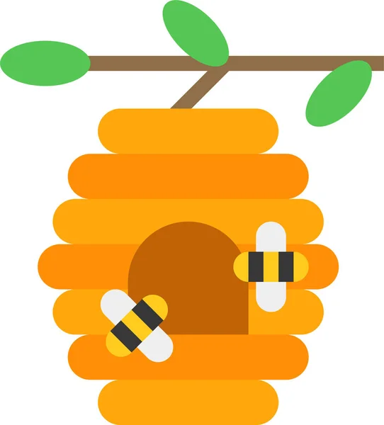 Бджола Бджола Вулик Ферма Значок Плоскому Стилі — стоковий вектор