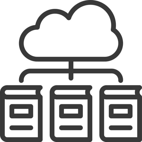 Cloud Library Cloud Server Ikona Książki Zarysie — Wektor stockowy