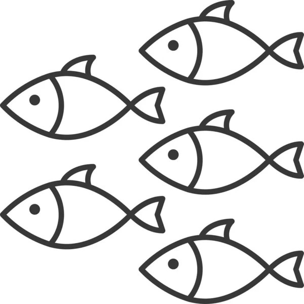 Animal Aquático Peixe Rebanho Ícone Peixe Estilo Esboço — Vetor de Stock