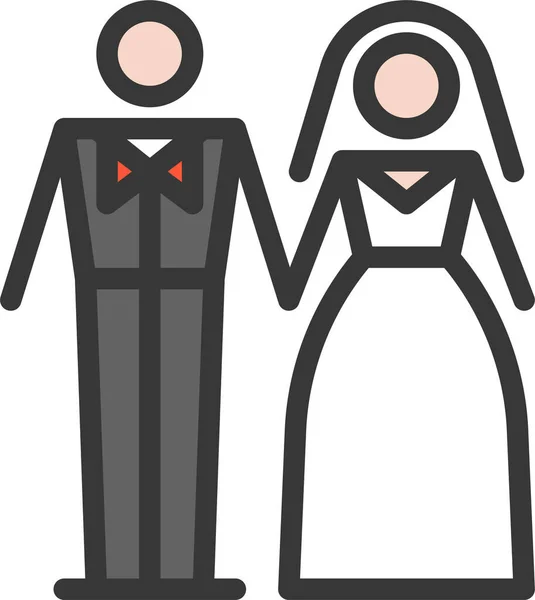 Brautpaar Bräutigam Ikone Filedoutline Stil — Stockvektor