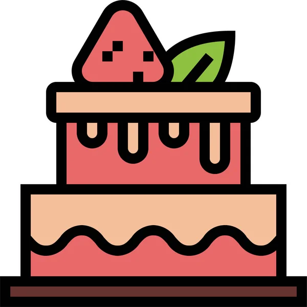 Gâteau Dessert Icône Fraise Dans Style Filledoutline — Image vectorielle