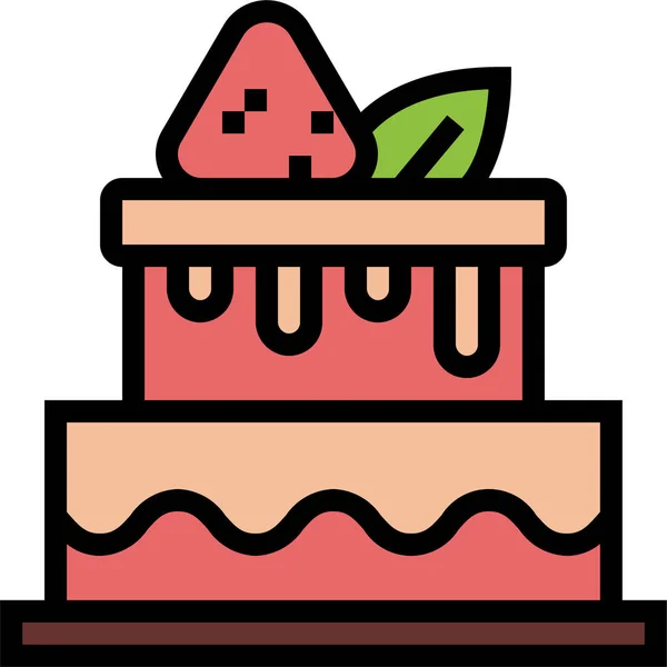 Taart Dessert Aardbei Pictogram Filedoutline Stijl — Stockvector