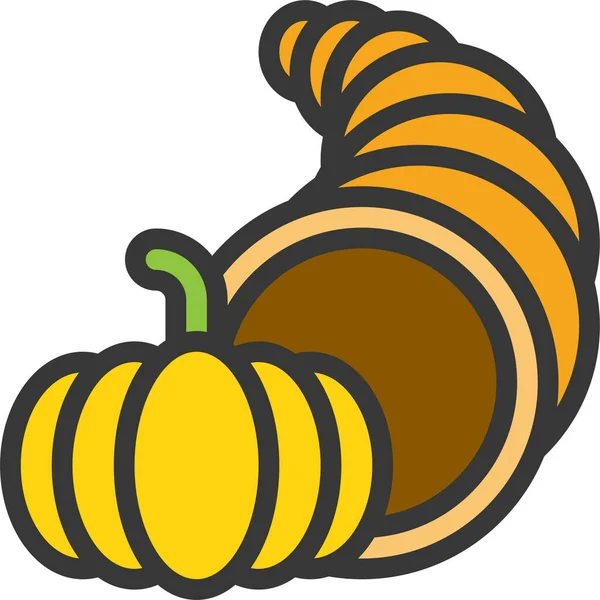 Cornucopia Horn Plenty Pumpkin Icon Thanksgiving Category — Stock Vector
