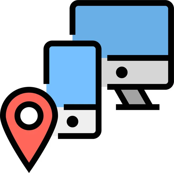 Computer Gps Locatie Icoon Filedoutline Stijl — Stockvector