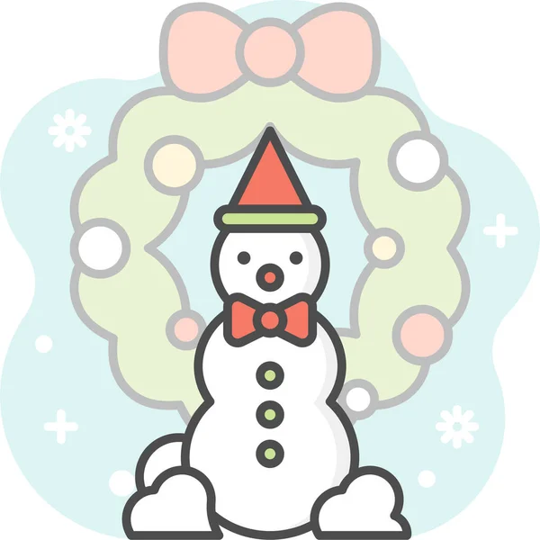 Snowman Wreath Xmas Icon Winter Category — Stock Vector