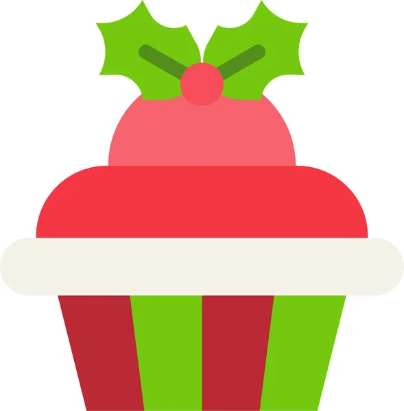 Ícone Comida Cupcake Natal Estilo Plano — Vetor de Stock