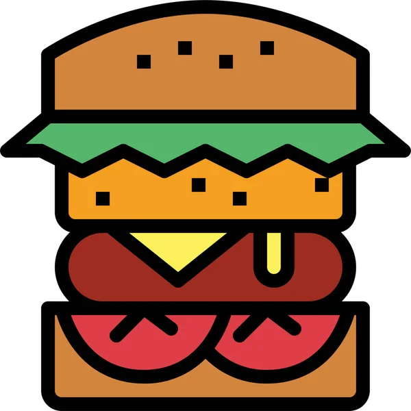 Icona Hamburger Fast Food Pieno Stile Contorno — Vettoriale Stock
