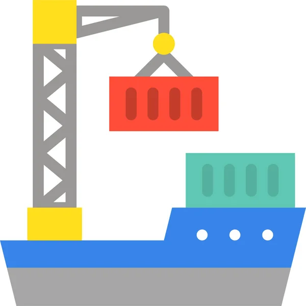 Vrachtboot Kraan Boot Logistiek Icoon Platte Stijl — Stockvector