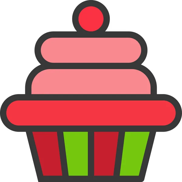 Bakkerij Kerst Cupcake Icoon Filedoutline Stijl — Stockvector
