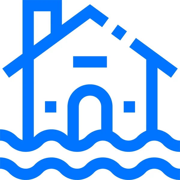 Bâtiments Immobilier Inondation Icône Dans Style Contour — Image vectorielle