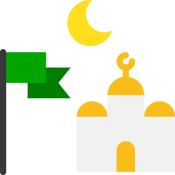 Halvmåne Flagga Islamisk Ikon Platt Stil — Stock vektor