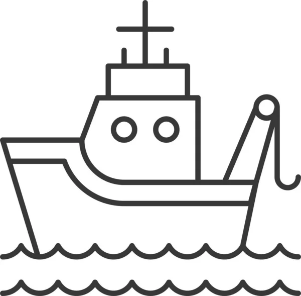 Fiskebåt Nautiska Havet Ikon Kontur Stil — Stock vektor