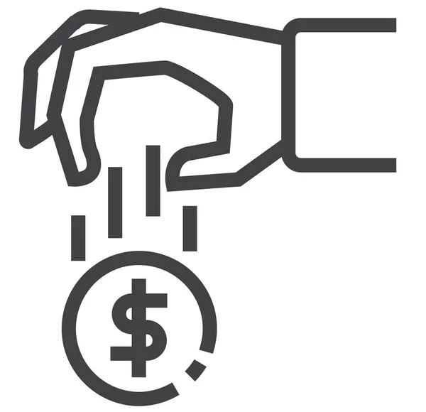 Moneda Donación Icono Dinero Estilo Esquema — Vector de stock