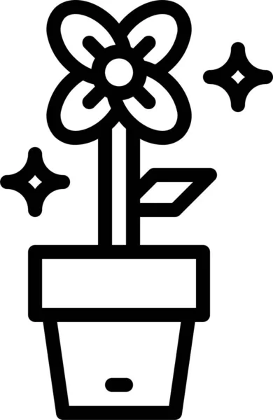 Λουλούδι Γλάστρα Εικονίδιο Στυλ Περίγραμμα — Διανυσματικό Αρχείο