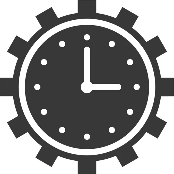 Reloj Icono Programación Engranajes Estilo Sólido — Vector de stock