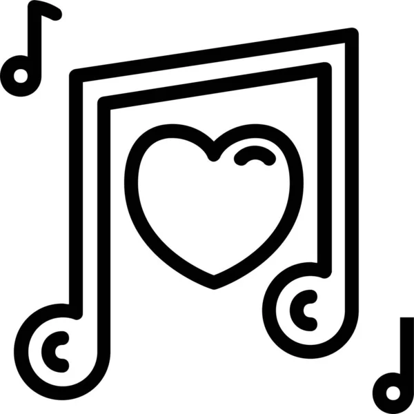 Hjärtan Älskar Musik Ikon Kontur Stil — Stock vektor