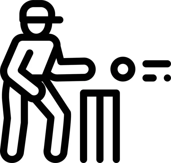 Boll Cricket Spelare Ikon Kontur Stil — Stock vektor