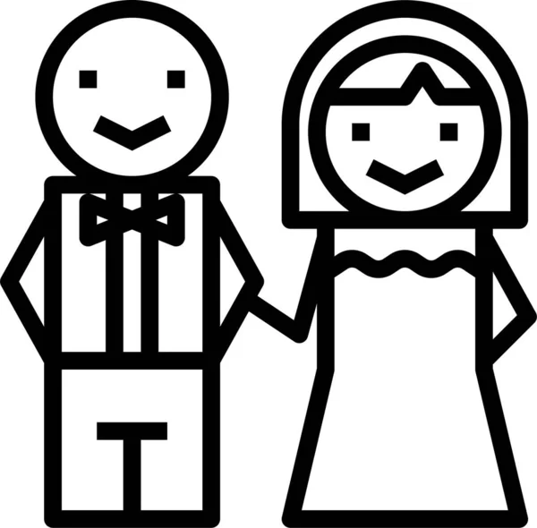 Ikon Pengantin Pria Pasangan Dalam Gaya Garis Besar - Stok Vektor