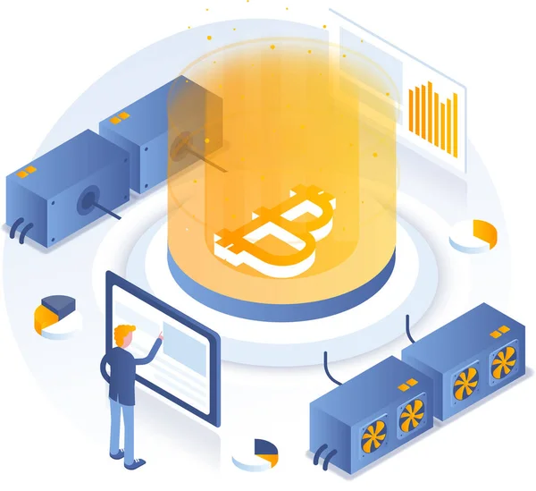 Bitcoin Mining Business Icon — Vetor de Stock