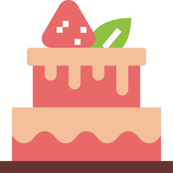Cake Dessert Strawberry Icon Flat Style — Stock Vector