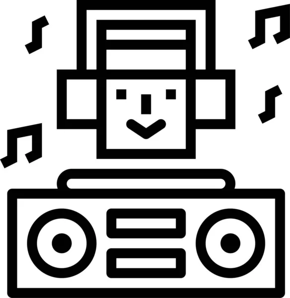 Disc Jockey Icono Música Estilo Esquema — Vector de stock